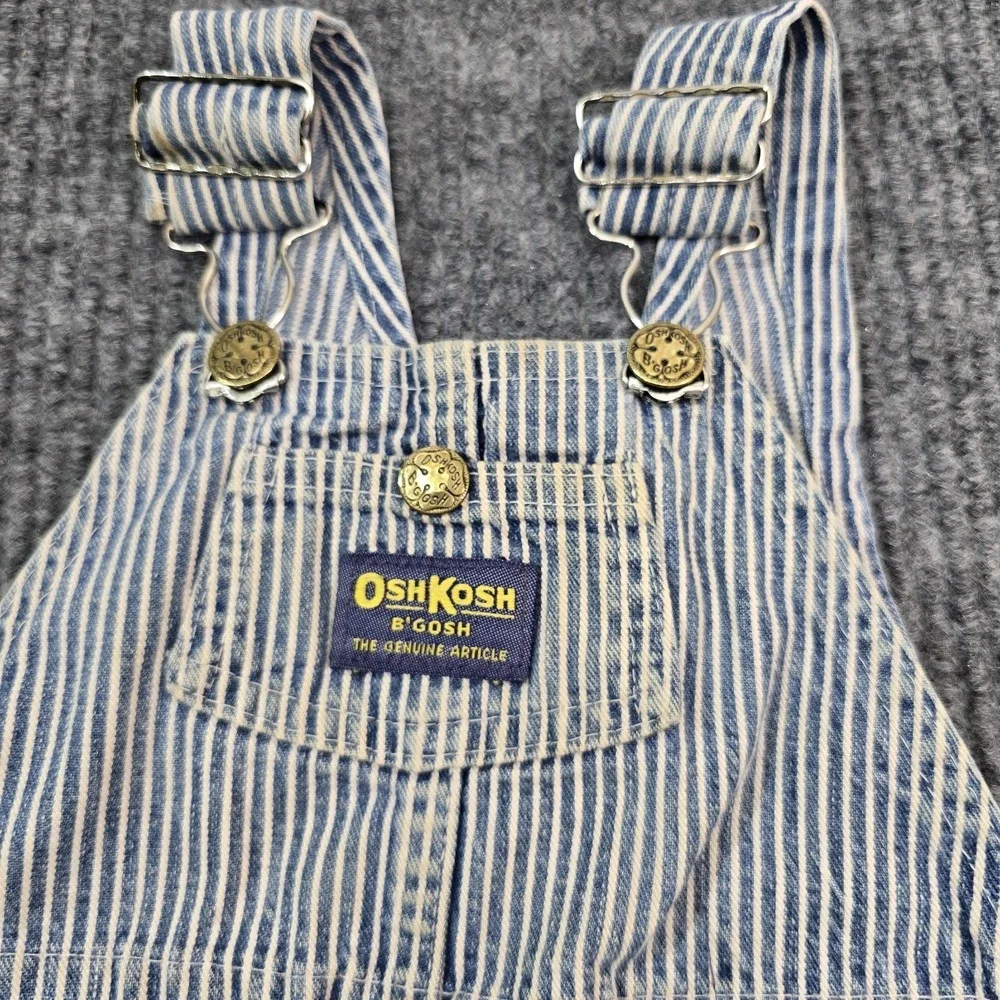 VTG Oshkosh Kids Blue and White Stripped Overalls Made in‎ USA Size 3T Railroad